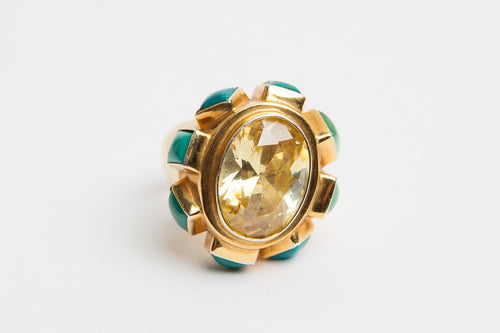 24K Gold Citrine and Turquoise Cocktail Ring