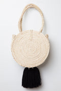 Small Palm Raffia Pom Pom Tassel Tote