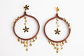 Cascading Wooden Hoop 24k Gold Plated Flower Earrings